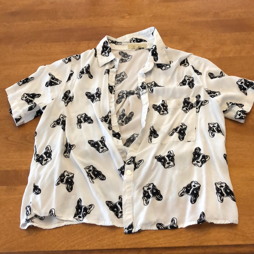 French bulldog button up crop top